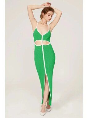 San Sloane Colette Maxi Dress Green front Cutout Summer Party Slip cocktail gown